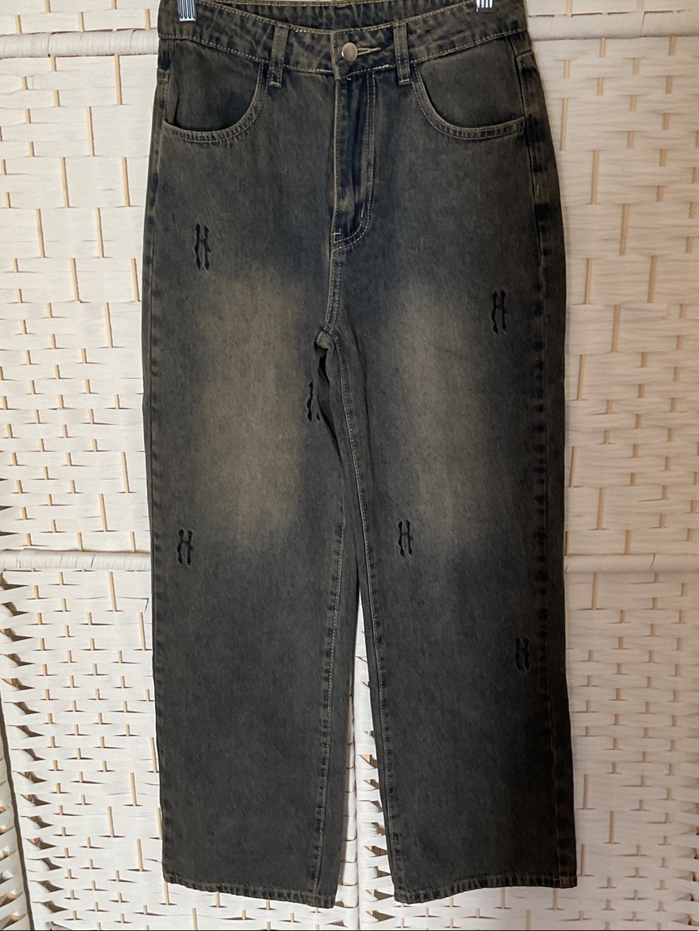 Men's Straight-Leg Washed Black Jeans